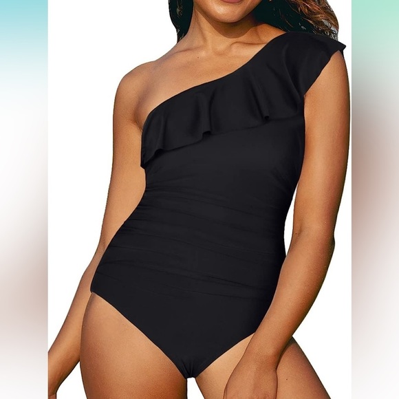 Hilor One Piece Swimsuit One Shoulder Asymmetric Ruffle Monokini Size 6 - Picture 1 of 10